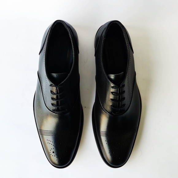 Sposami Black Men's Genuine Leather Oxford Shoes - Leather Sole - Picture 5 of 6